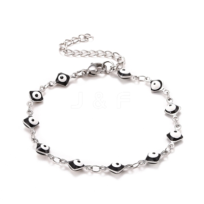 Enamel Rhombus with Evil Eye Link Chains Bracelet BJEW-P271-03P-04-1