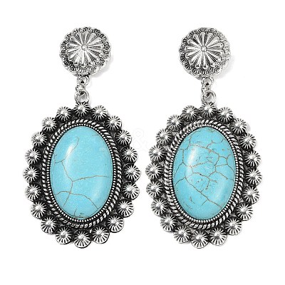 Alloy Synthetic Turquoise Dangle Stud Earrings EJEW-U053-01AS-1