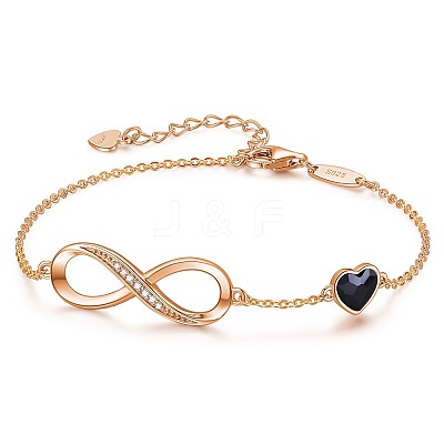 Infinity & Heart 925 Sterling Silver Pave Cubic Zirconia Link Bracelets FS-WGF63DC-08-1