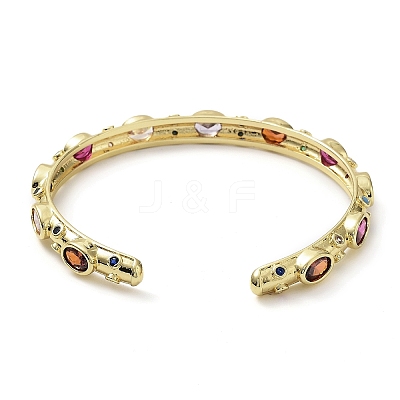 Rack Plating Brass Pave Colorful Cubic Zirconia Open Cuff Bangles for Women BJEW-K244-02G-1