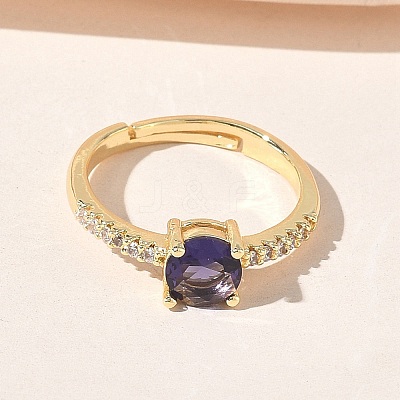 Brass & Round Cubic Zirconia Finger Rings CU-CBA7E55-19G-02-1