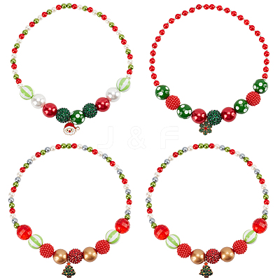 4Pcs 4 Styles ABS Plastic Pearl & Acrylic & Resin Beaded Necklaces Set NJEW-AB00010-1