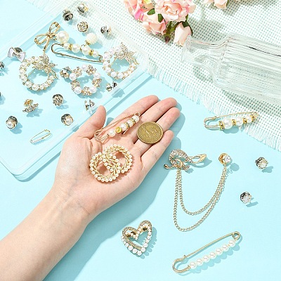 28Pcs 28 Styles Plastic Imitation Pearl Beads Brooch JEWB-YW0001-05-1