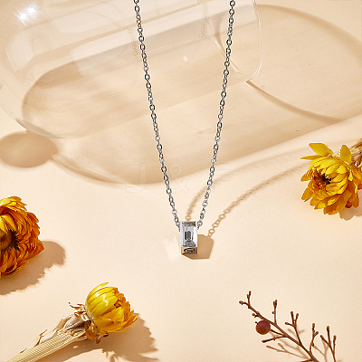 304 Stainless Steel with Clear Glass Rectangle Pendant Urn Ashes Necklaces for Women Men NJEW-WH0013-83P-01-1