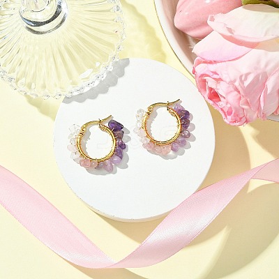 Natural Mixed Stone Chips Hoop Earrings EJEW-JE06022-02-1