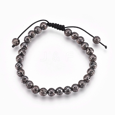 Electroplated Natural Lava Rock Braided Bead Bracelets BJEW-O162-H-1
