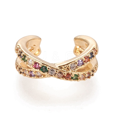 Brass Micro Pave Cubic Zirconia Cuff Earrings EJEW-M195-02G-1