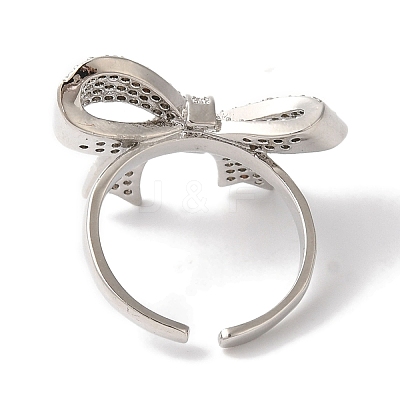 Bowknot Brass Micro Pave Clear Cubic Zirconia Open Cuff Rings for Women RJEW-C098-17P-1