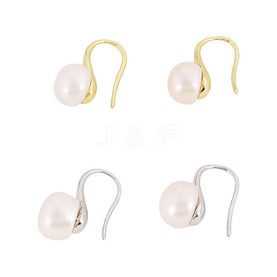 2 Pairs 2 Colors Brass Natural Pearl Dangle Earrings PEAR-TA0001-52-1