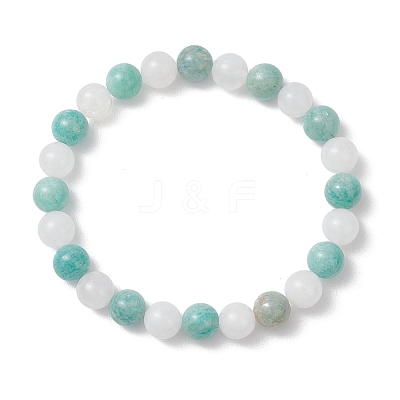 Natural Amazonite & White Jade Beaded Stretch Bracelets for Women BJEW-JB13369-1