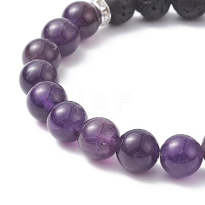 Natural Lava Rock & Mixed Gemstone & Alloy Rose Beaded Stretch Bracelets BJEW-JB09401-1