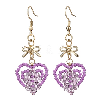 Handmade Glass Seed Beads Heart Dangle Earrings EJEW-MZ00577-01-1