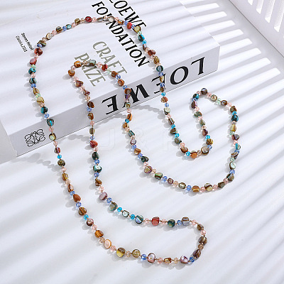 Bohemian Style Dyed Natural Shell Nuggets Beaded Long Necklaces for Women FS-WGE022A-01-1