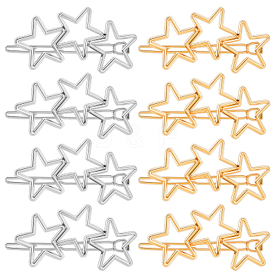 8Pcs 2 Colors Iron and Zinc Alloy Star Hair Barrettes PHAR-HY0001-06-1