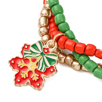 3Pcs Christmas Alloy Enamel Charm Bracelets BJEW-JB12482-1