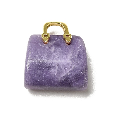 Natural Lepidolite Brass Pendants KK-E274-01G-22-1