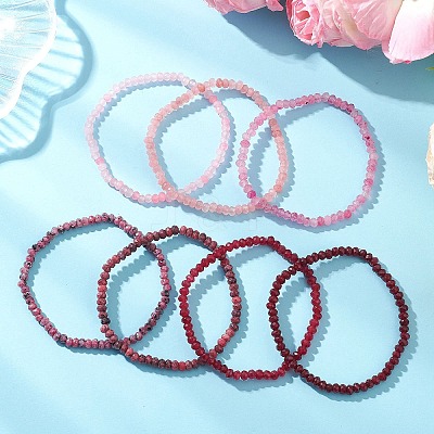 7Pcs Dyed Natural Malaysia Jade Rondelle Beads Stretch Bracelets for Women BJEW-JB13046-1