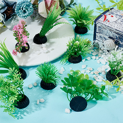 9Pcs 9 Styles Plastic Artificial Aquarium Plants DJEW-DR0001-10-1