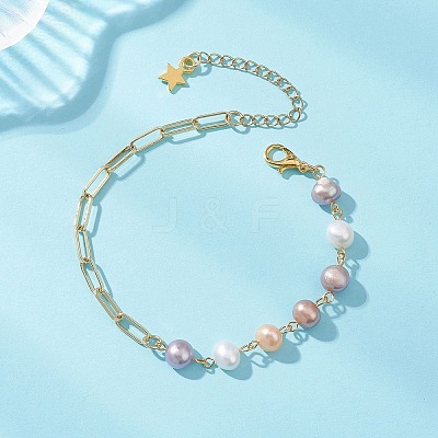 Brass Paperclip Chain Bracelets BJEW-JB13224-1
