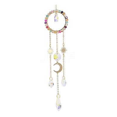 Natural Agate Woven Net/Web with Feather Window Hanging Suncatchers HJEW-JM00852-04-1
