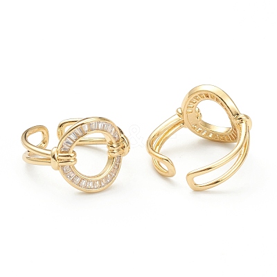 Brass Micro Pave Clear Cubic Zirconia Cuff Rings ZIRC-M117-05G-1