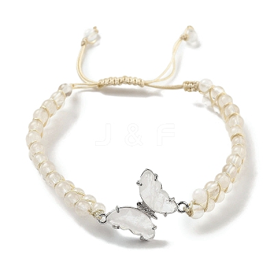 Natural Quartz Crystal Braided Round Bead Bracelets BJEW-K251-06C-1