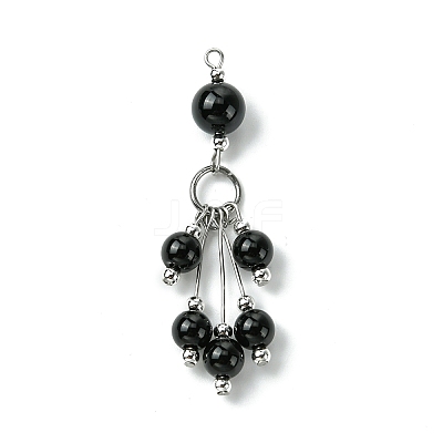 Natural Black Onyx(Dyed & Heated) Round Tassel Big Pendants PALLOY-JF03281-02-1