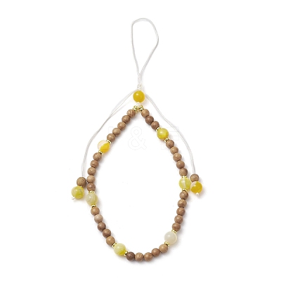 Dyed Natural Banded Agate & Wood Round Beaded Phone Hand Strap Chains HJEW-JM03365-01-1
