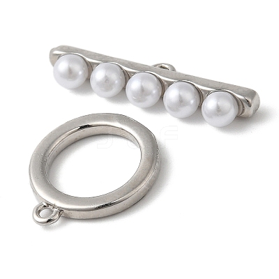 Brass with ABS Imitation Pearl Toggle Clasps KK-N254-89P-1