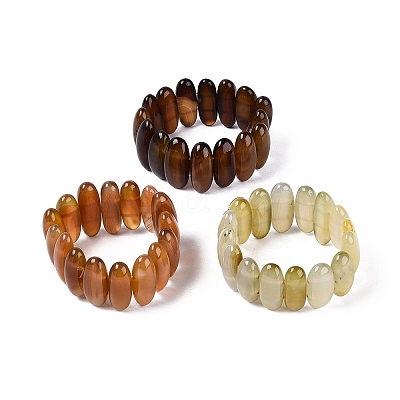 Oval Natural Agate Beaded Stretch Bracelets for Women Men G-Q601-23I-1
