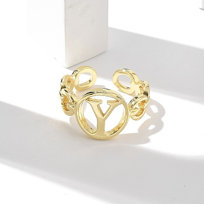Brass Open Cuff Rings for Women RJEW-K289-01G-Y-1