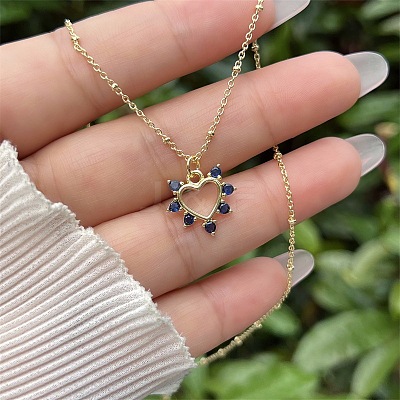 Brass Pave Cubic Zirconia Heart Pendant Necklaces for Women WG4AE4E-03-1