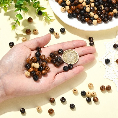 500Pcs 5 Colors Natural Wood Beads WOOD-YW0001-97-1