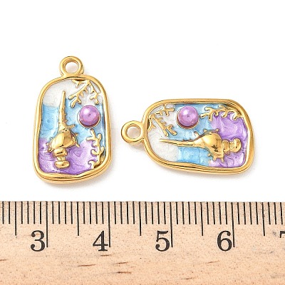 304 Stainless Steel Enamel Shell Shape Pendants STAS-I346-05G-05-1