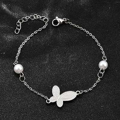304 Stainless Steel Butterfly Link Bracelets BJEW-C098-01D-P-1