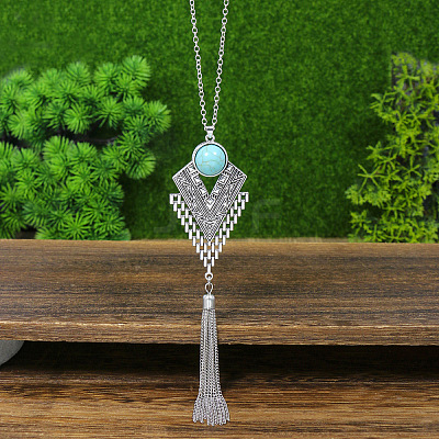 Alloy with Synthetic Turquoise Pendant Necklaces & Dangle Earrings Sets FS-WG5ED6E-01-1