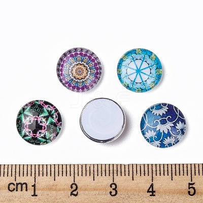 Printed Glass Flat Round Cabochons GGLA-N004-12mm-G-WH-1