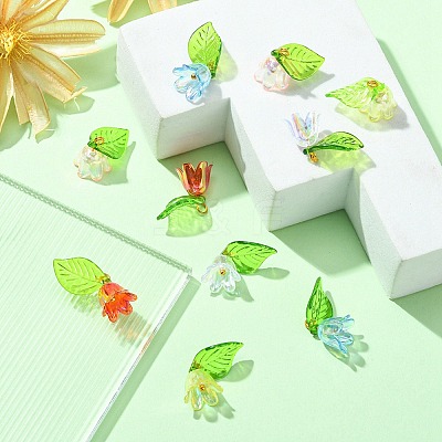 10Pcs 5 Colors Acrylic & Plastic Pendants OACR-YW0001-63-1