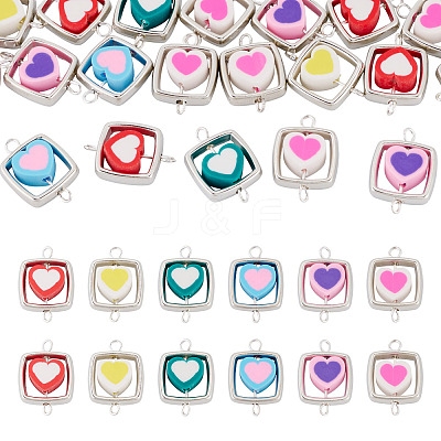 20Pcs Polymer Clay Heart & CCB Square Frame Links Connector Charms CLAY-TADJ0001-09-1