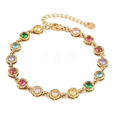 304 Stainless Steel Pave Colorful Cubic Zirconia Tennis Bracelets for Women BJEW-T023-02C-G-1