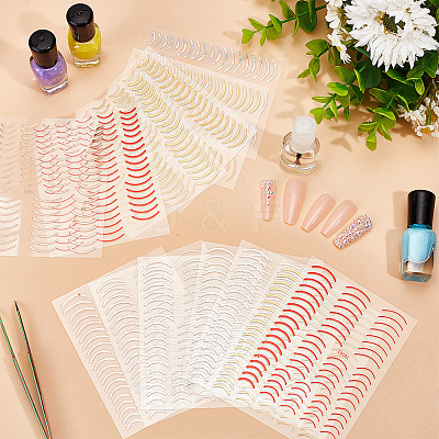 12Pcs 6 Colors Imitation Metal Line Nail Art Stickers MRMJ-OC0003-93-1