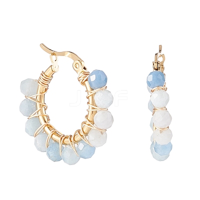 Faceted Round Natural Stone Beads Huggie Hoop Earrings for Girl Women EJEW-JE04687-1