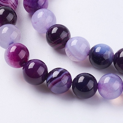 Round Dyed Natural Striped Agate/Banded Agate Beads Strands G-G582-8mm-05-1