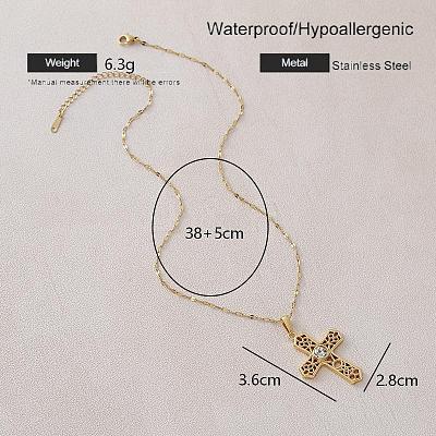 Vintage 304 Stainless Steel Pave Clear Cubic Zirconia Religion Filigree Cross Pendant Necklaces NA2735-1