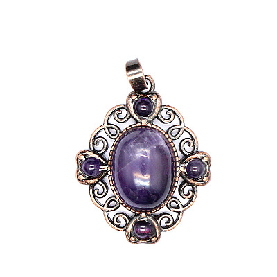 Retro Hollow Natural Amethyst Pendants PW-WG7B8C5-09-1