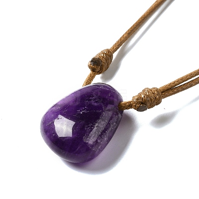 Natural Amethyst Triangle Pendant Necklace with Waxed Cord for Women NJEW-G093-01A-1