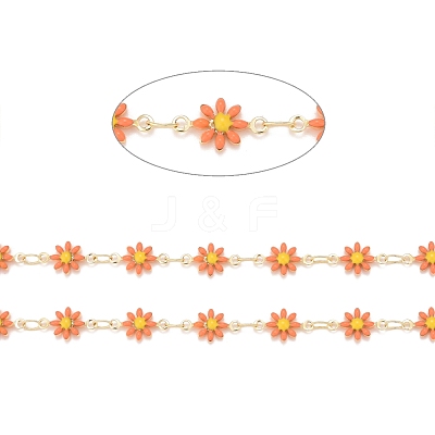 Brass Daisy Flower & Oval Link Chains CHC-I035-13G-07-1