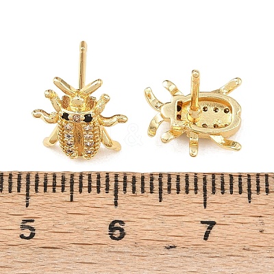 Brass Micro Pave Clear Cubic Zirconia Stud Earrings EJEW-F400-03D-G-1