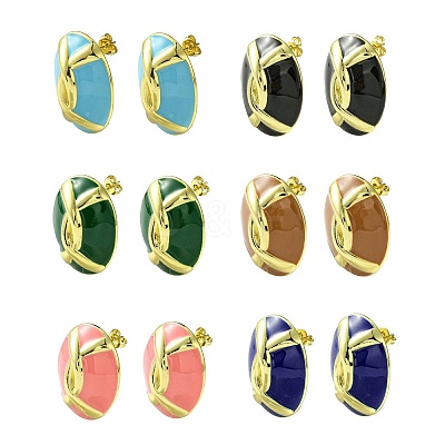 Oval Brass Stud Earrings EJEW-C072-02G-1