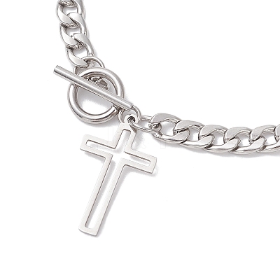 2Pcs 2 Sizes 304 Stainless Steel Cuban Link Chain Cross Charm Bracelet Sets for Women Men BJEW-JB12444-1